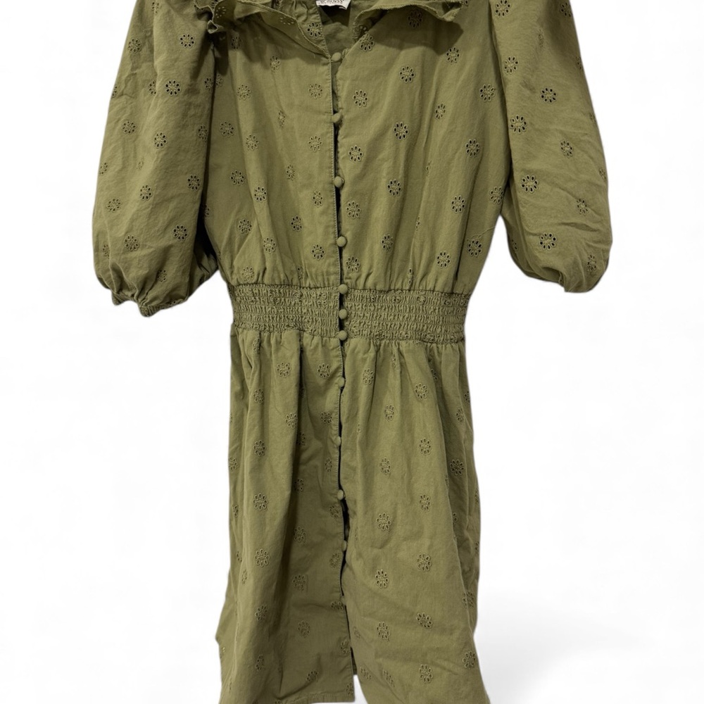 Scotch & Soda Green Flower Long Sleeve Midi Dress